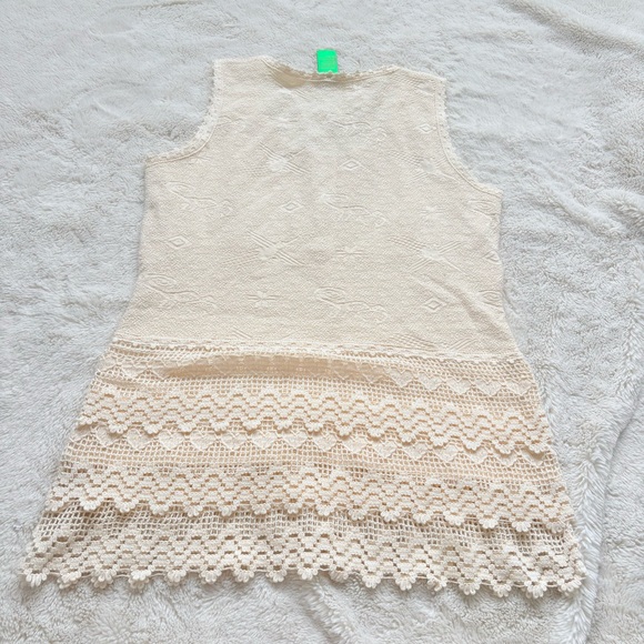 100% Cotton Lace Knit Tank XS | Boho Cottagecore Textured Cream Summer Top - Picture 8 of 9